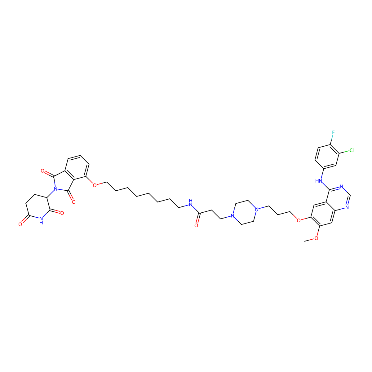 3-(4-(3-((4-((3-Chloro-4-fluorophenyl)amino)-7-methoxyquinazolin-6-yl)oxy)propyl)piperazin-1-yl)-N-(8-((2-(2,6-dioxopiperidin-3-yl)-1,3-dioxoisoindolin-4-yl)oxy)octyl)propanamide molecular structure, CAS 2550393-21-8