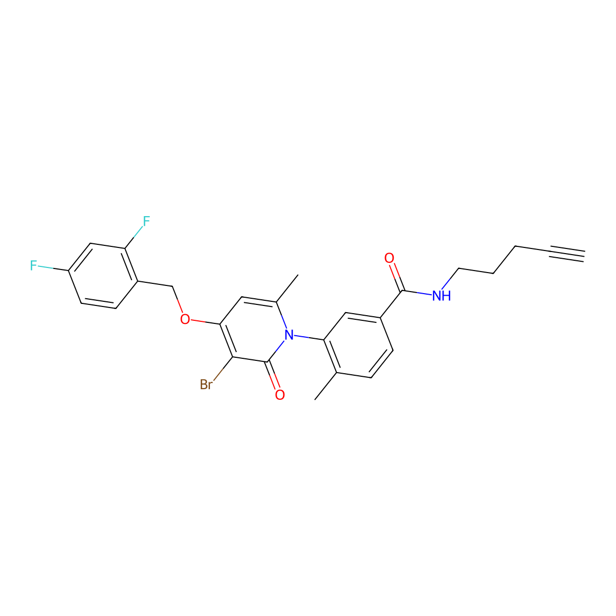 3-[3-Bromo-4-[(2,4-difluorophenyl)methoxy]-6-methyl-2-oxo-1(2H)-pyridinyl]-4-methyl-N-4-pentyn-1-ylbenzamide molecular structure, CAS 2550397-96-9
