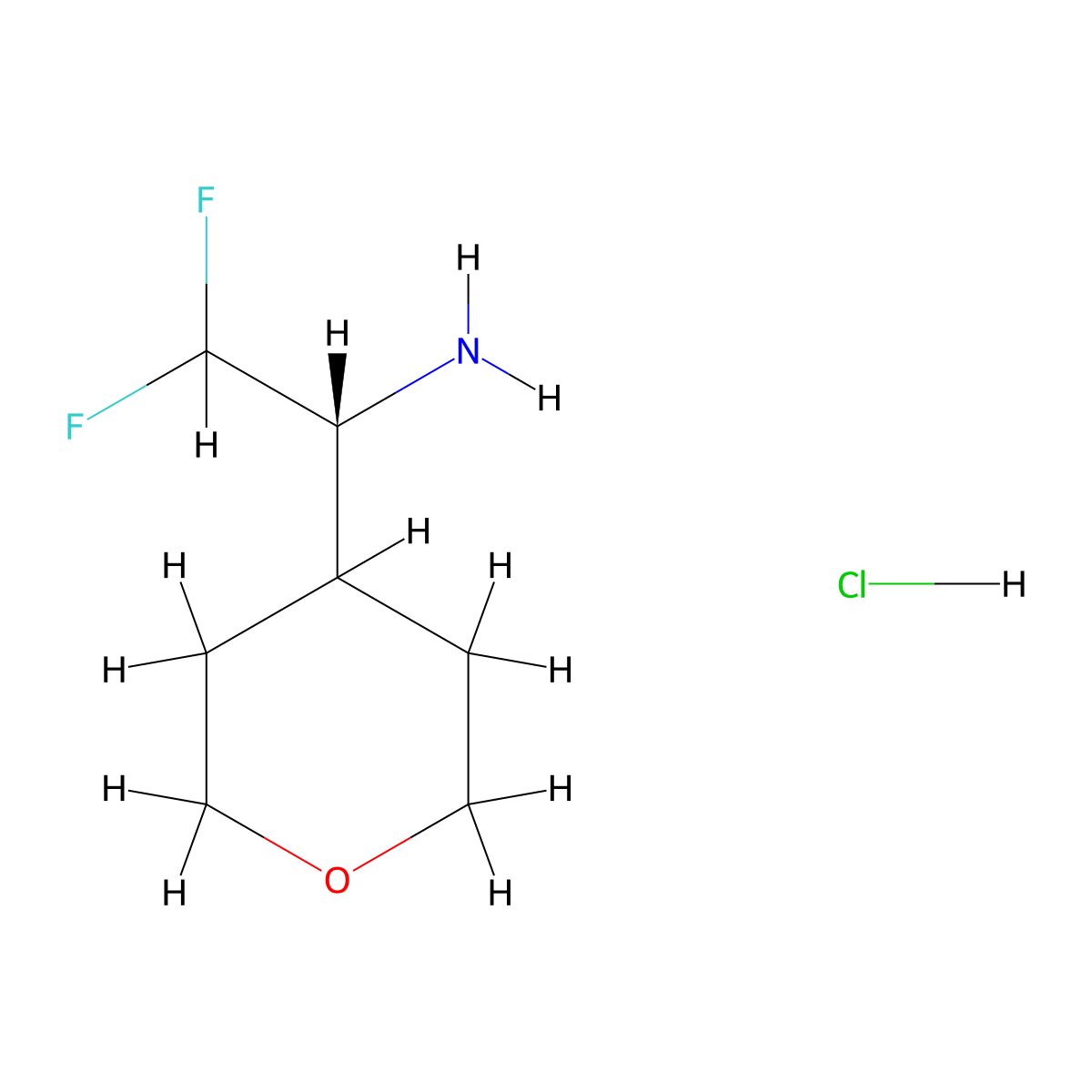 (1R)-2,2-Difluoro-1-(oxan-4-yl)ethanamine;hydrochloride molecular structure, CAS 2550996-43-3
