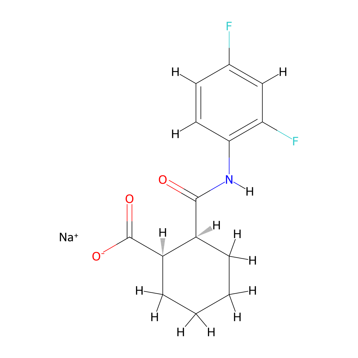 Sodium;(1R,2S)-2-[(2,4-difluorophenyl)carbamoyl]cyclohexane-1-carboxylate molecular structure, CAS 2550996-51-3