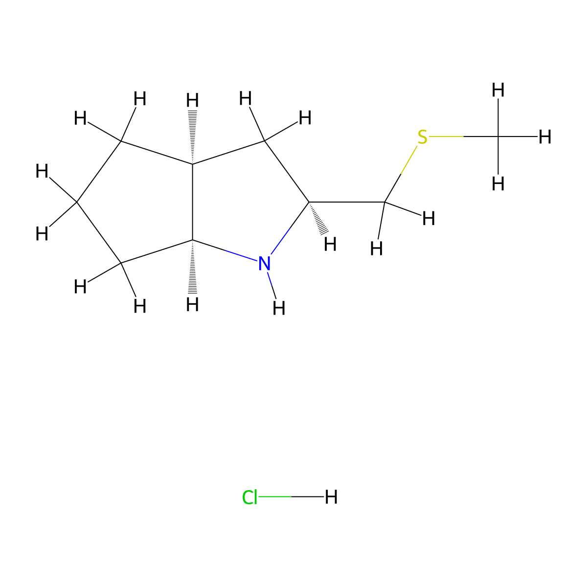 (2S,3aS,6aS)-2-[(methylsulfanyl)methyl]-octahydrocyclopenta[b]pyrrole hydrochloride molecular structure, CAS 2550996-53-5