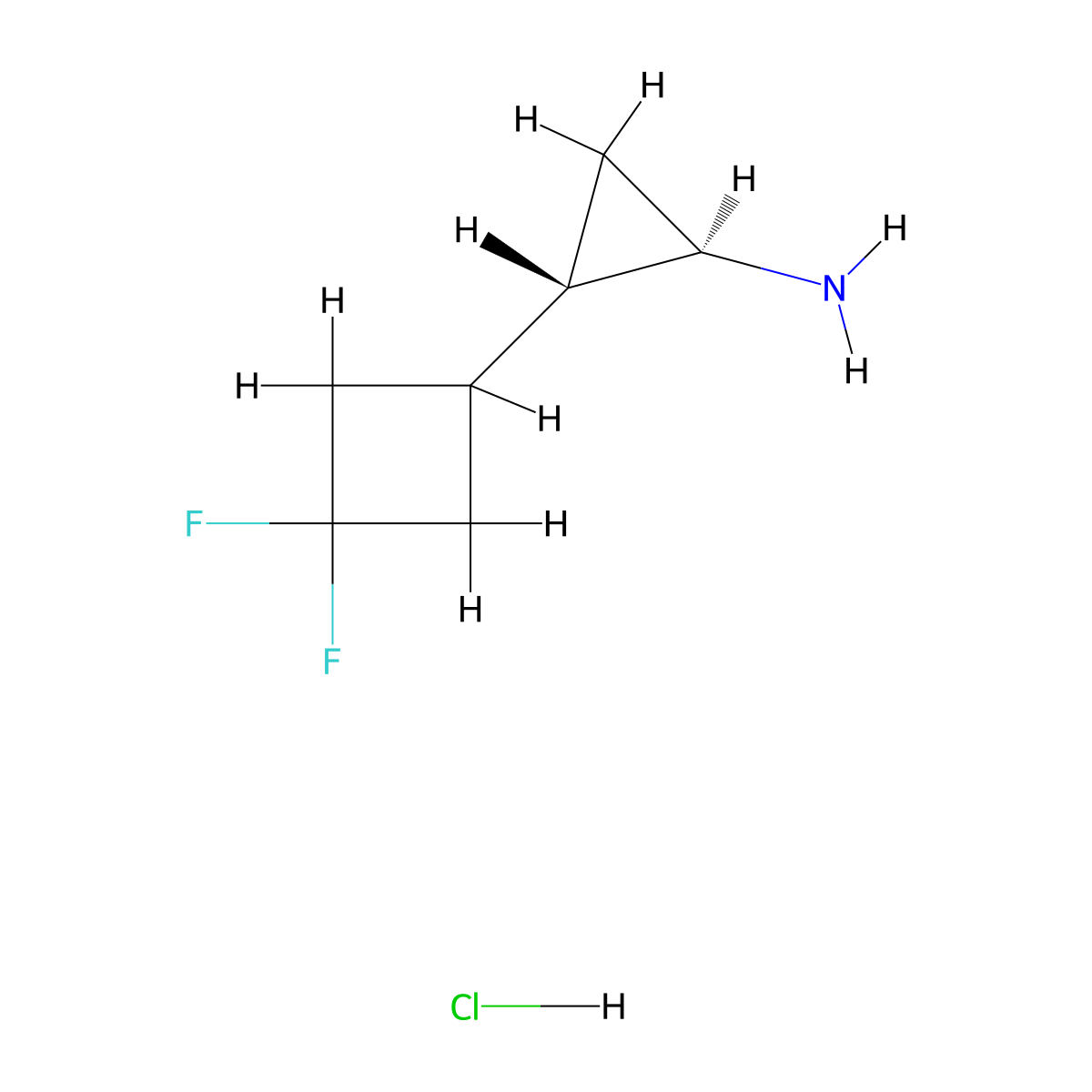rac-(1R,2S)-2-(3,3-difluorocyclobutyl)cyclopropan-1-amine hydrochloride molecular structure, CAS 2550996-54-6