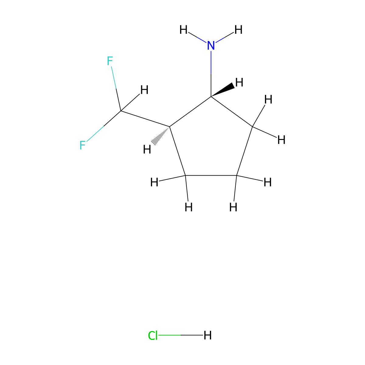 rac-(1R,2R)-2-(difluoromethyl)cyclopentan-1-amine hydrochloride molecular structure, CAS 2550996-65-9