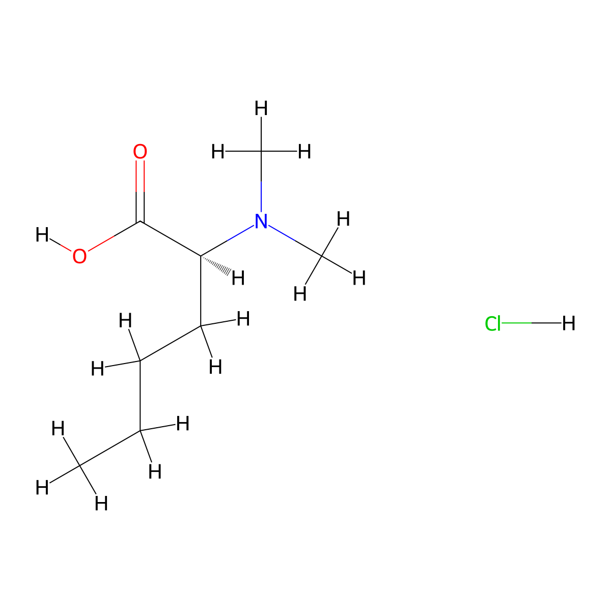 (2S)-2-(dimethylamino)hexanoic acid hydrochloride molecular structure, CAS 2550996-66-0