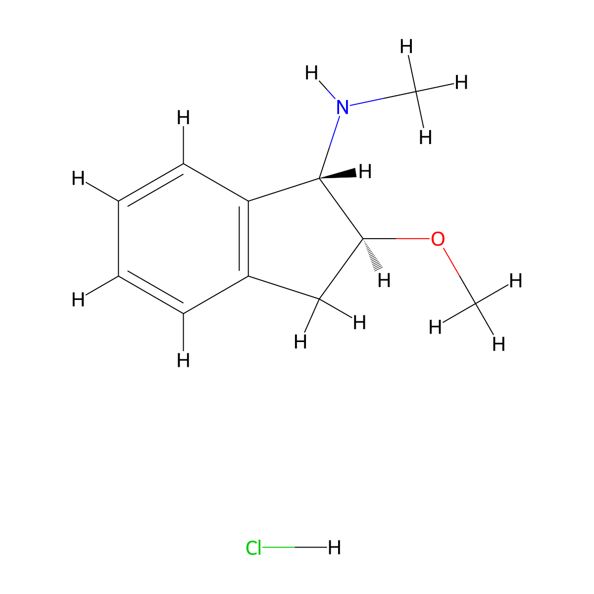 rac-(1R,2R)-2-methoxy-N-methyl-2,3-dihydro-1H-inden-1-aminehydrochloride,trans molecular structure, CAS 2550996-85-3
