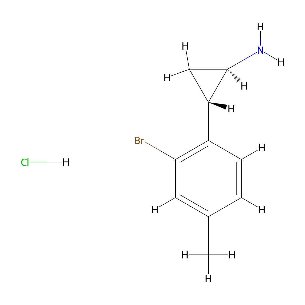 rac-(1R,2S)-2-(2-bromo-4-methylphenyl)cyclopropan-1-aminehydrochloride,trans molecular structure, CAS 2550997-04-9