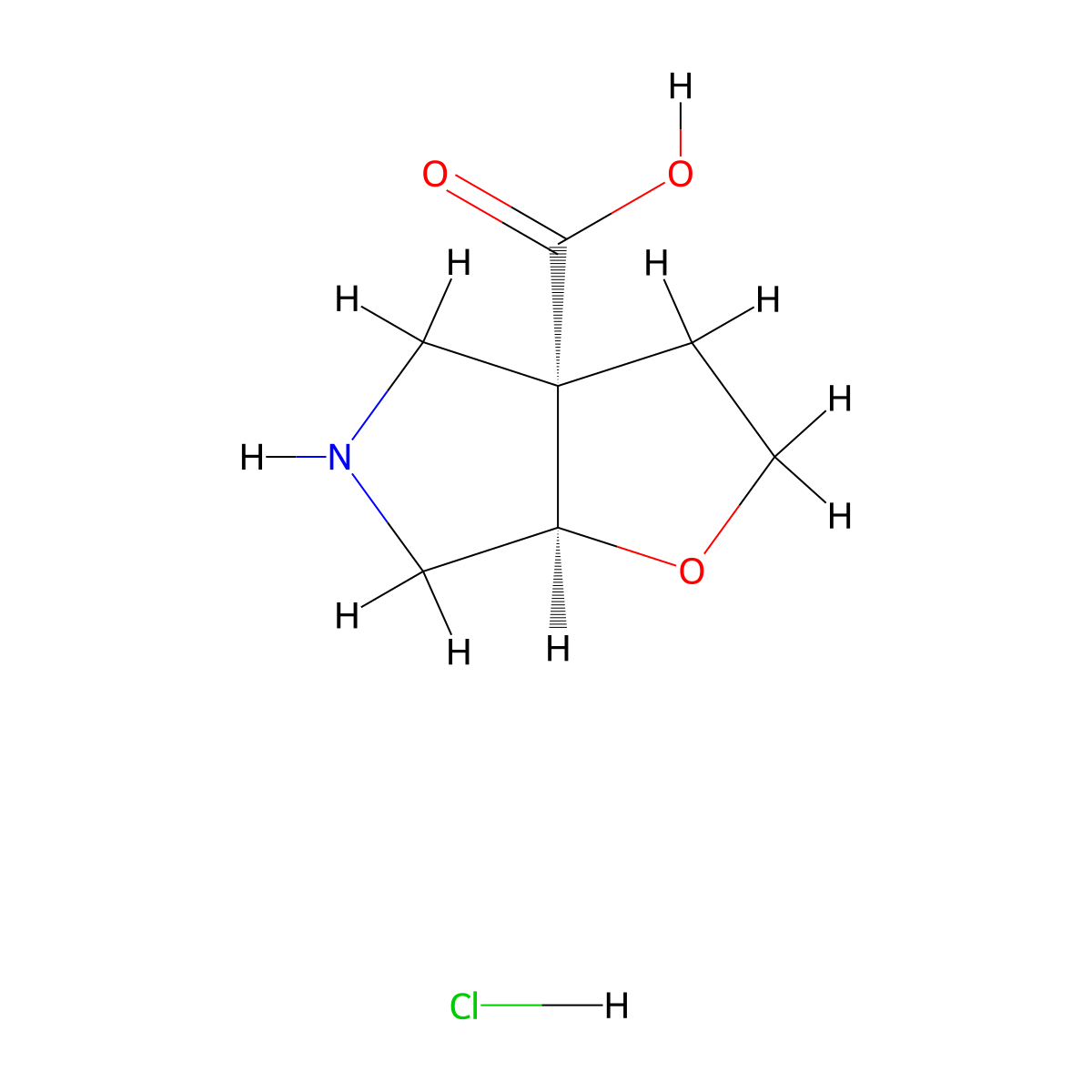 rac-(3aR,6aS)-hexahydro-2H-furo[2,3-c]pyrrole-3a-carboxylic acid hydrochloride molecular structure, CAS 2550997-32-3