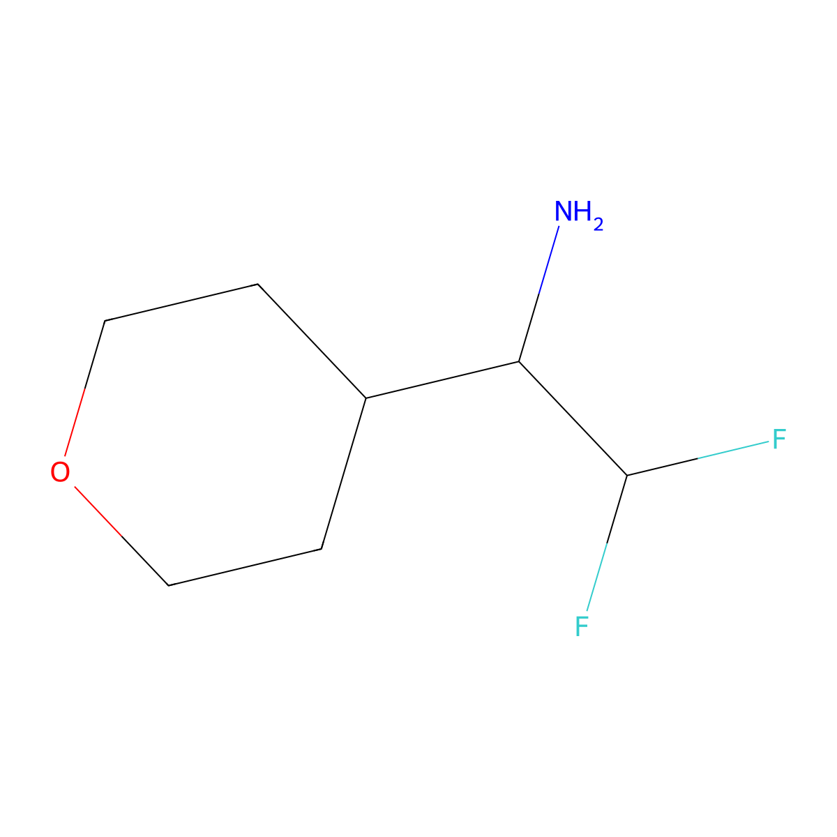 (1S)-2,2-difluoro-1-(oxan-4-yl)ethan-1-amine molecular structure, CAS 2550997-36-7
