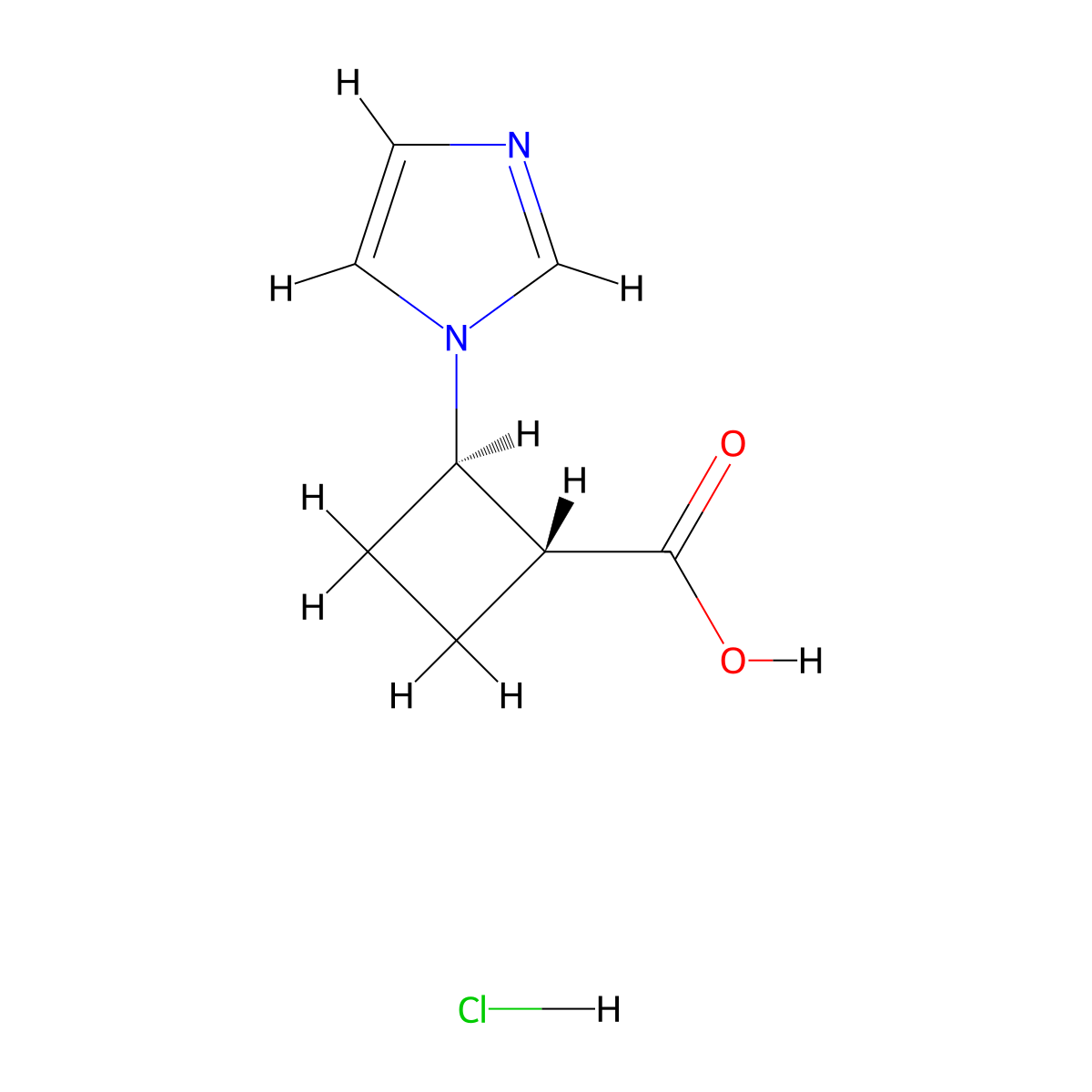 rac-(1R,2R)-2-(1H-imidazol-1-yl)cyclobutane-1-carboxylicacidhydrochloride,trans molecular structure, CAS 2550997-47-0