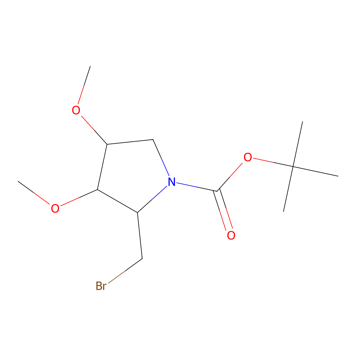 rac-tert-butyl (2R,3S,4R)-2-(bromomethyl)-3,4-dimethoxypyrrolidine-1-carboxylate molecular structure, CAS 2550997-58-3