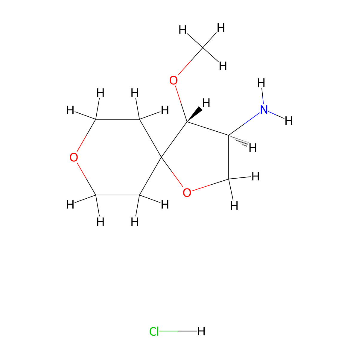 rac-(3R,4S)-4-methoxy-1,8-dioxaspiro[4.5]decan-3-amine hydrochloride molecular structure, CAS 2550997-73-2