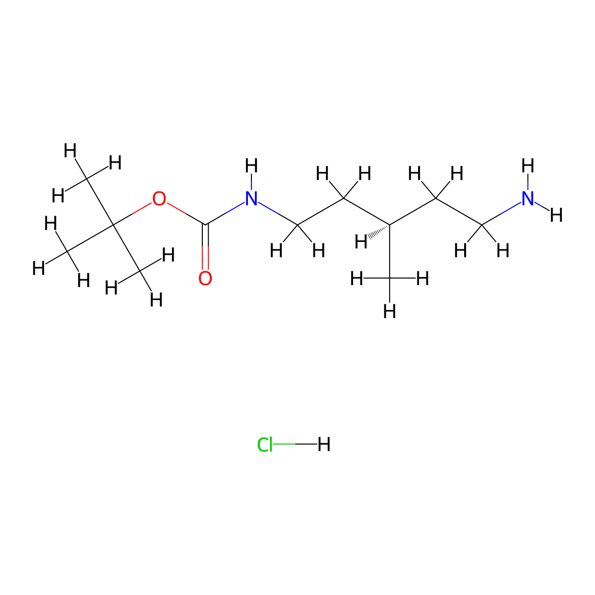 tert-butylN-[(3R)-5-amino-3-methylpentyl]carbamatehydrochloride molecular structure, CAS 2550997-87-8