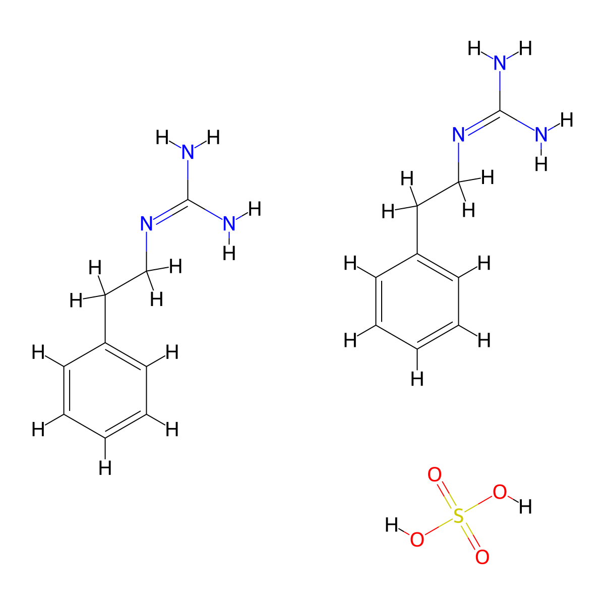 bis(N-(2-phenylethyl)guanidine); sulfuric acid molecular structure, CAS 2551-72-6