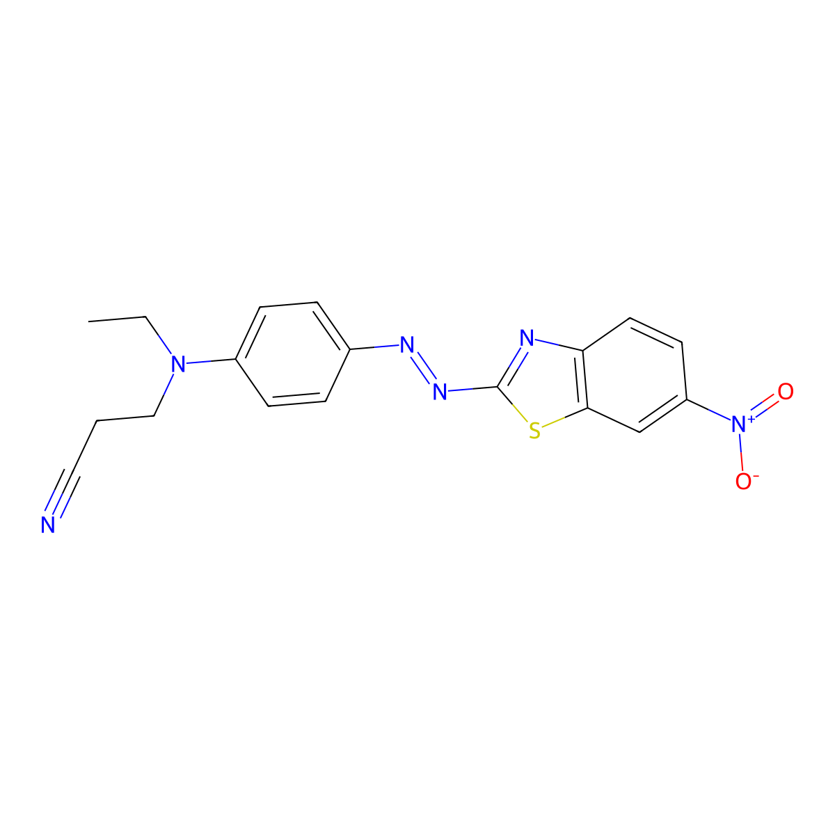 Propanenitrile, 3-(ethyl(4-(2-(6-nitro-2-benzothiazolyl)diazenyl)phenyl)amino)- molecular structure, CAS 25510-81-0