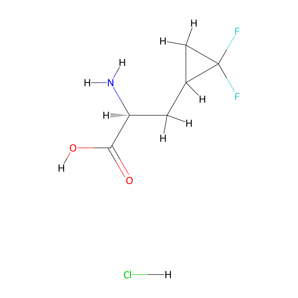 (2S)-2-amino-3-(2,2-difluorocyclopropyl)propanoic acid hydrochloride molecular structure, CAS 2551076-38-9