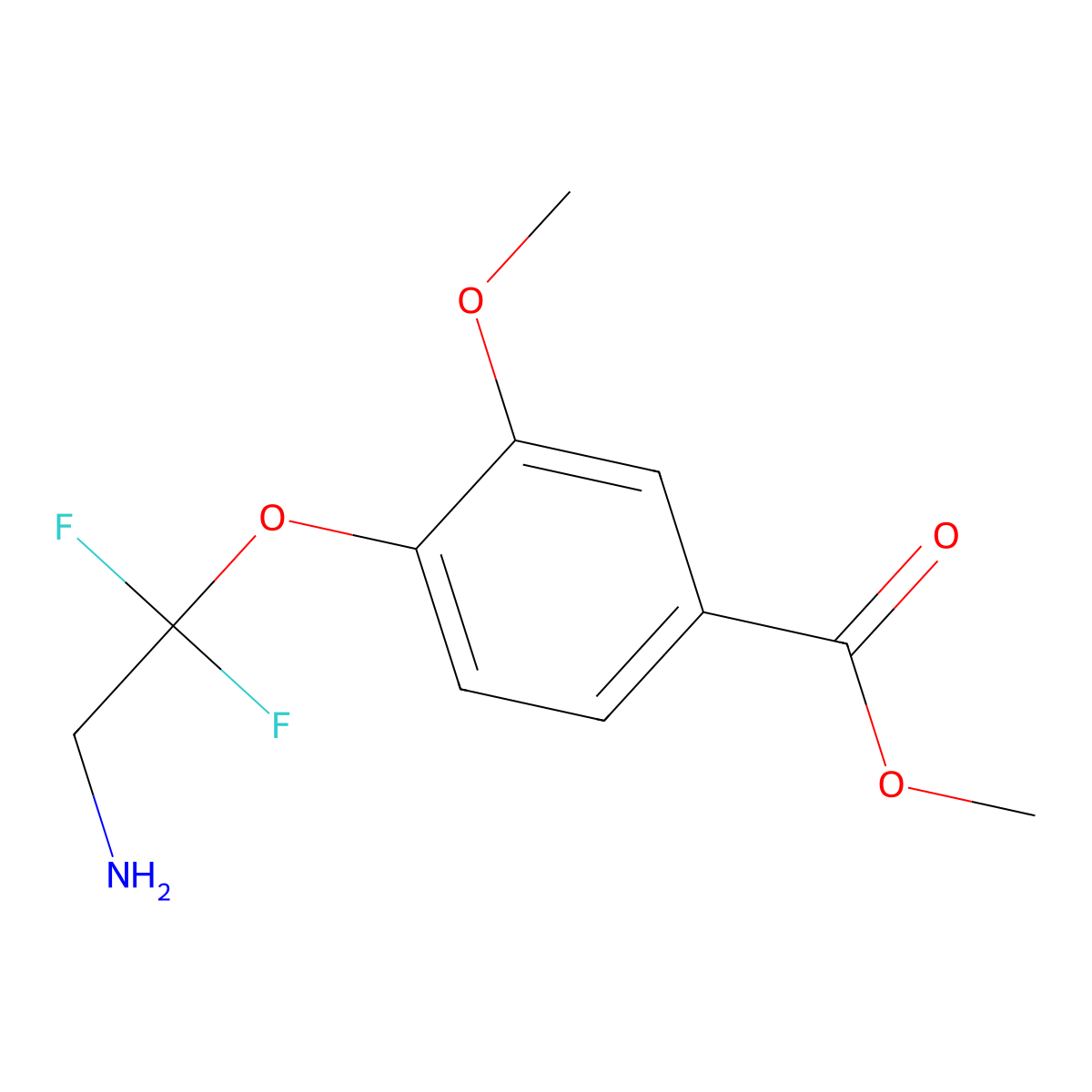 Methyl 4-(2-amino-1,1-difluoroethoxy)-3-methoxybenzoate molecular structure, CAS 2551114-47-5