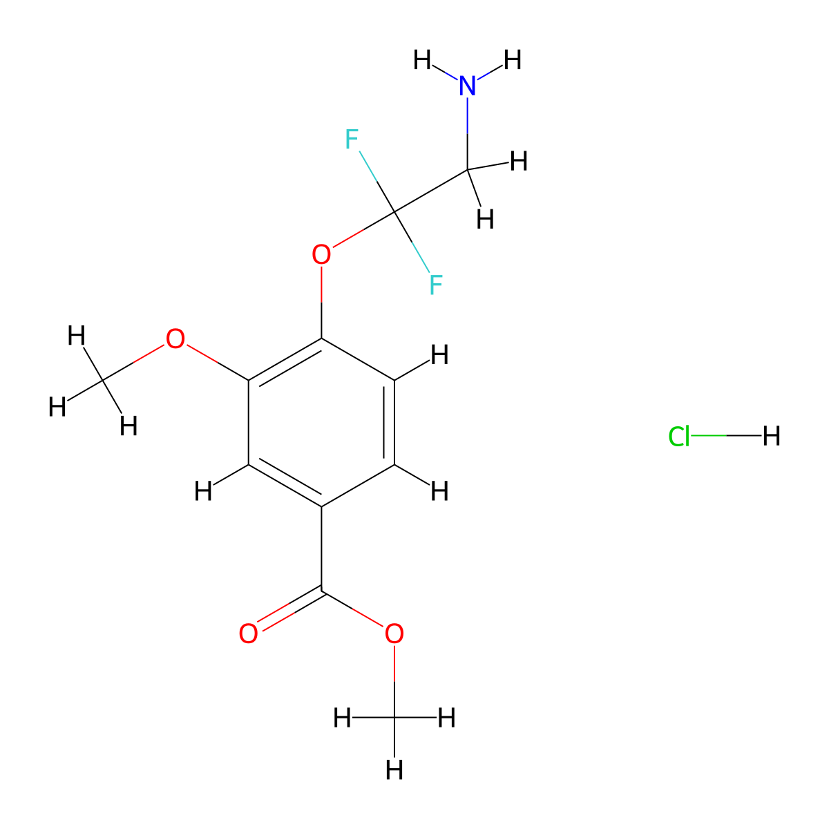 Methyl 4-(2-amino-1,1-difluoroethoxy)-3-methoxybenzoate hydrochloride molecular structure, CAS 2551114-48-6