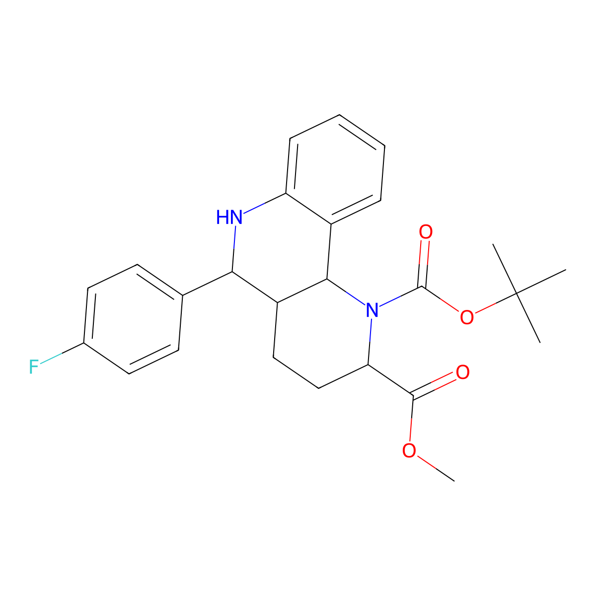 1-O-Tert-butyl 2-O-methyl 5-(4-fluorophenyl)-3,4,4a,5,6,10b-hexahydro-2H-benzo[h][1,6]naphthyridine-1,2-dicarboxylate molecular structure, CAS 2551114-49-7
