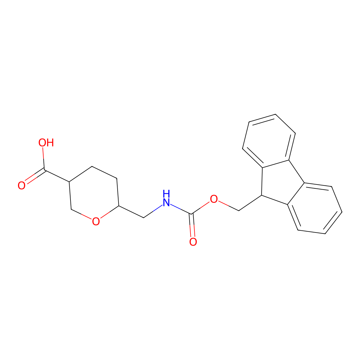 6-[({[(9H-fluoren-9-yl)methoxy]carbonyl}amino)methyl]oxane-3-carboxylic acid molecular structure, CAS 2551114-78-2