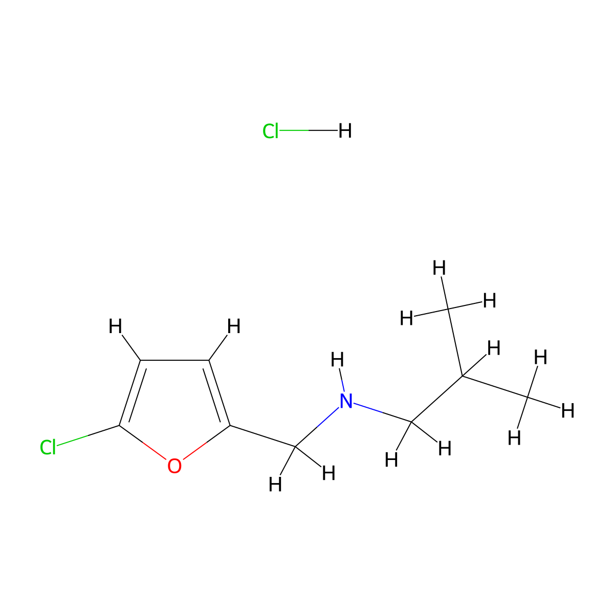 ((5-Chlorofuran-2-yl)methyl)(2-methylpropyl)amine hydrochloride molecular structure, CAS 2551114-88-4