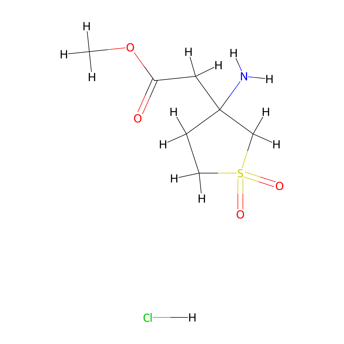 Methyl 2-(3-amino-1,1-dioxo-1lambda6-thiolan-3-yl)acetate hydrochloride molecular structure, CAS 2551115-06-9