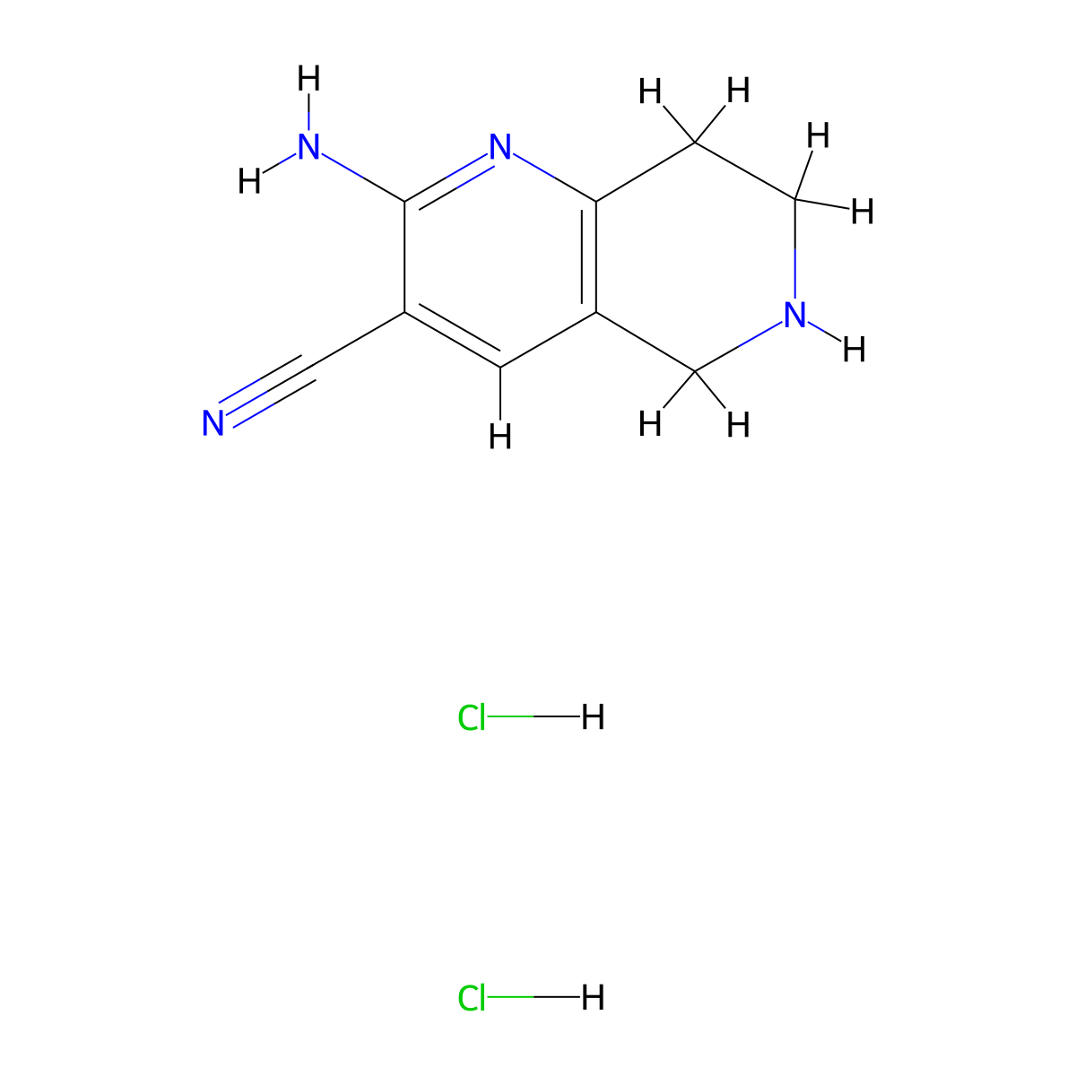 2-Amino-5,6,7,8-tetrahydro-1,6-naphthyridine-3-carbonitrile dihydrochloride molecular structure, CAS 2551115-24-1