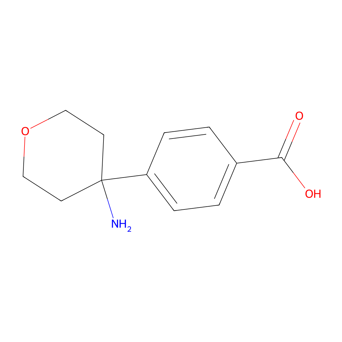 Benzoic acid, 4-(4-aminotetrahydro-2H-pyran-4-yl)- molecular structure, CAS 2551115-37-6