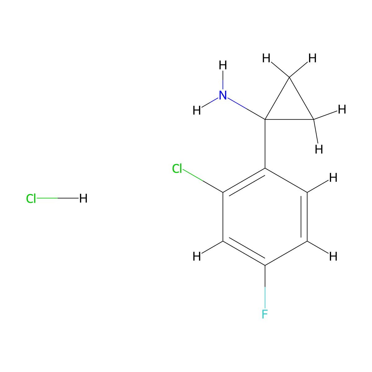 1-(2-Chloro-4-fluorophenyl)cyclopropan-1-amine hydrochloride molecular structure, CAS 2551115-47-8