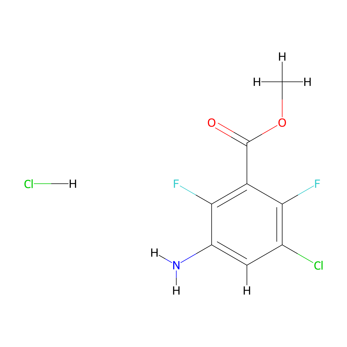 Methyl 3-amino-5-chloro-2,6-difluorobenzoate hydrochloride molecular structure, CAS 2551115-59-2