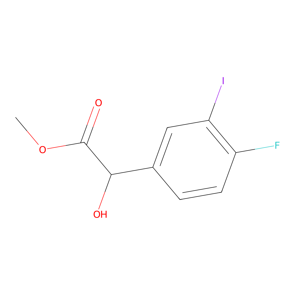 Methyl 2-(4-fluoro-3-iodophenyl)-2-hydroxyacetate molecular structure, CAS 2551115-70-7