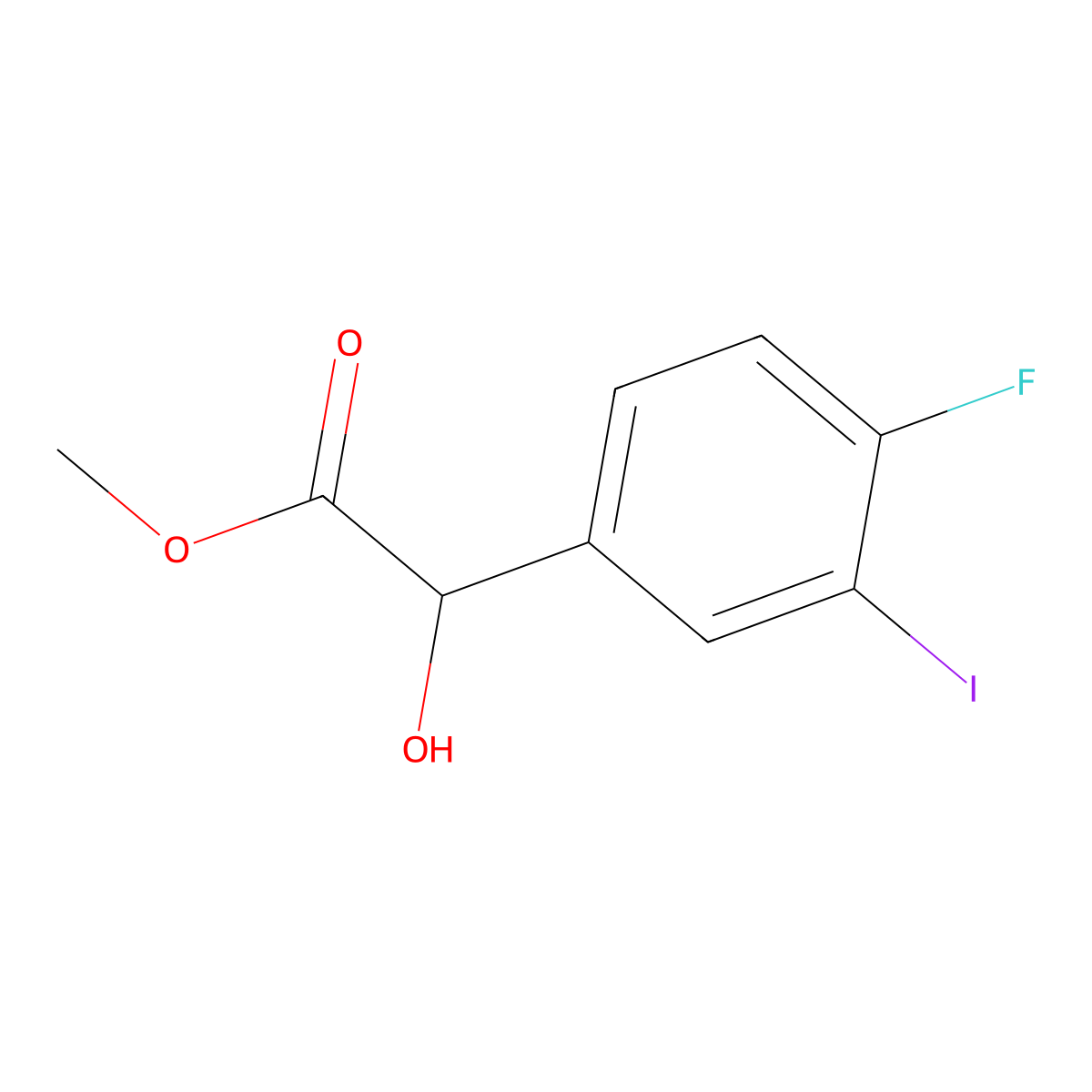 Methyl 2-(4-fluoro-3-iodophenyl)-2-hydroxyacetate molecular structure, CAS 2551115-70-7
