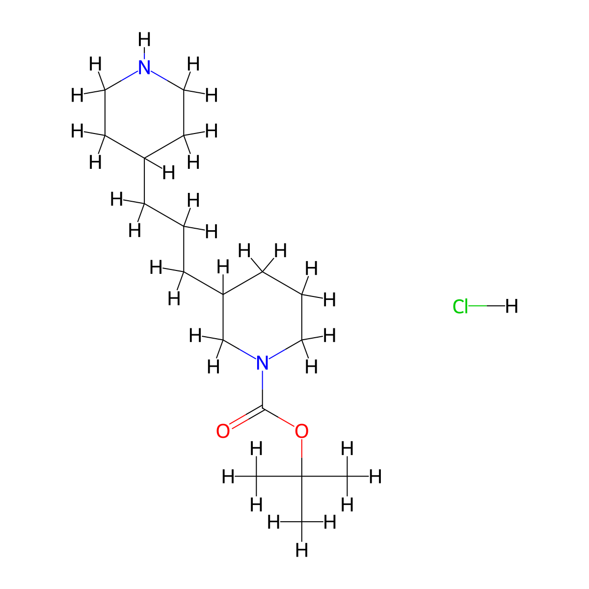 Tert-butyl 3-(3-(piperidin-4-yl)propyl)piperidine-1-carboxylate hydrochloride molecular structure, CAS 2551115-82-1