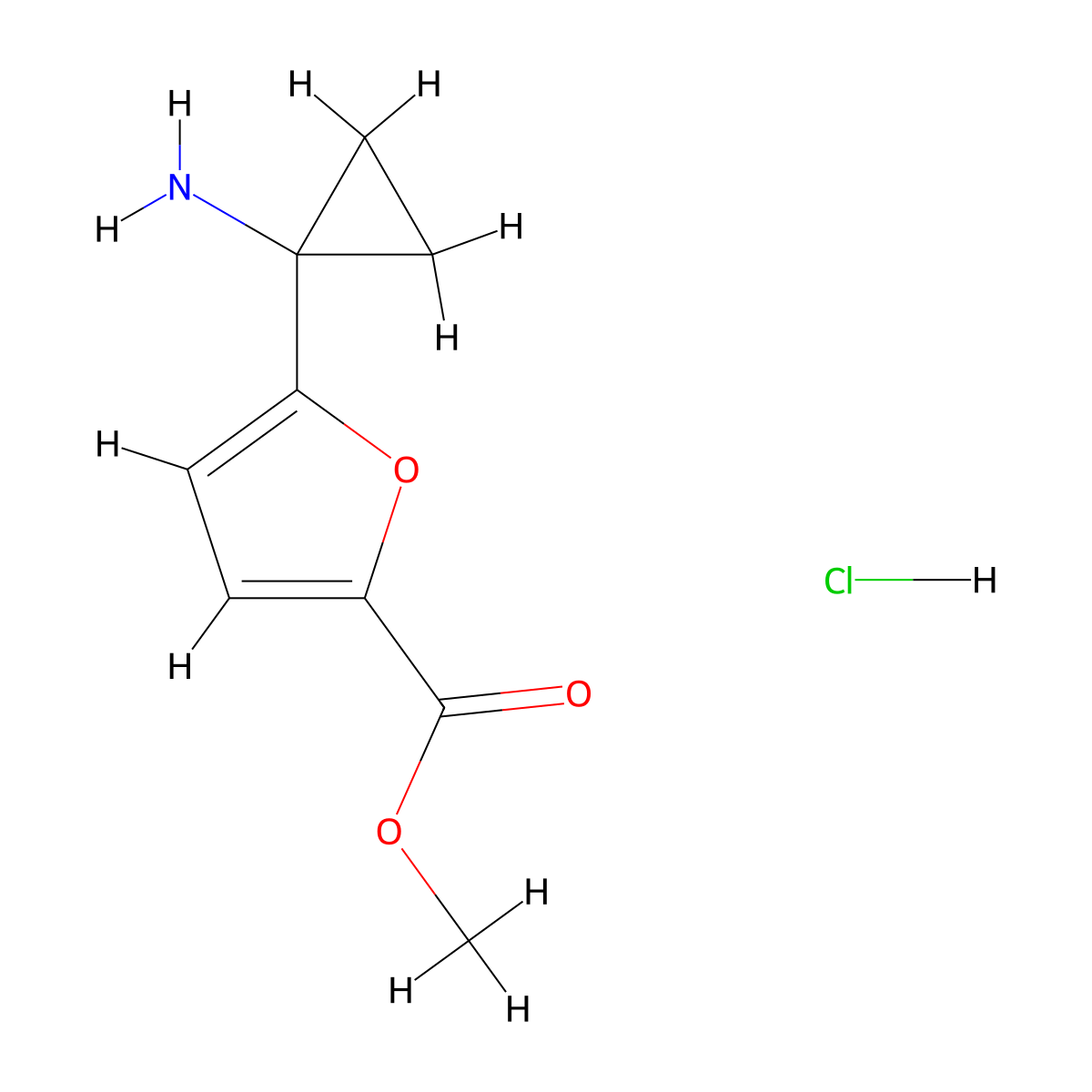 Methyl5-(1-aminocyclopropyl)furan-2-carboxylatehydrochloride molecular structure, CAS 2551115-86-5