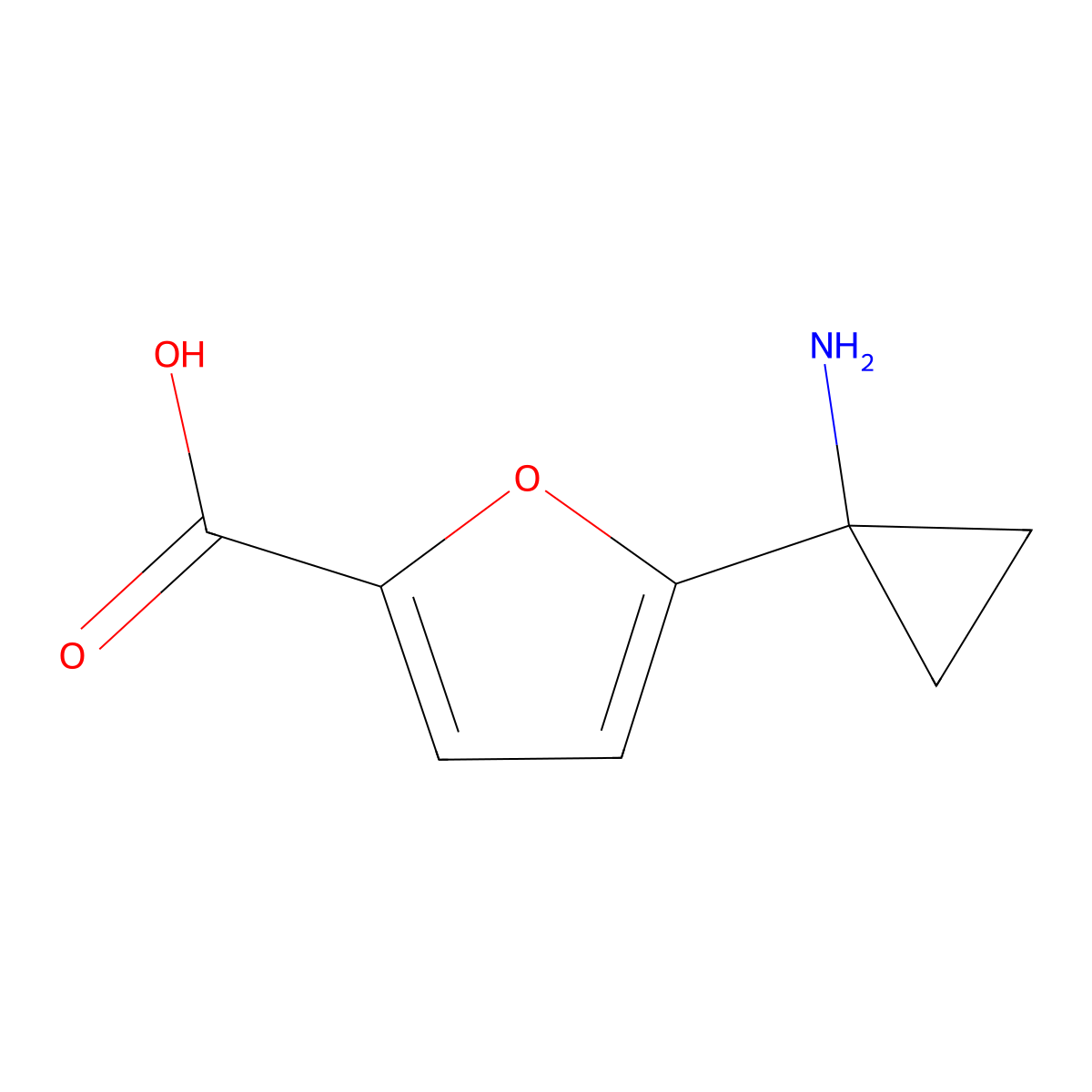 5-(1-Aminocyclopropyl)furan-2-carboxylic acid molecular structure, CAS 2551115-95-6