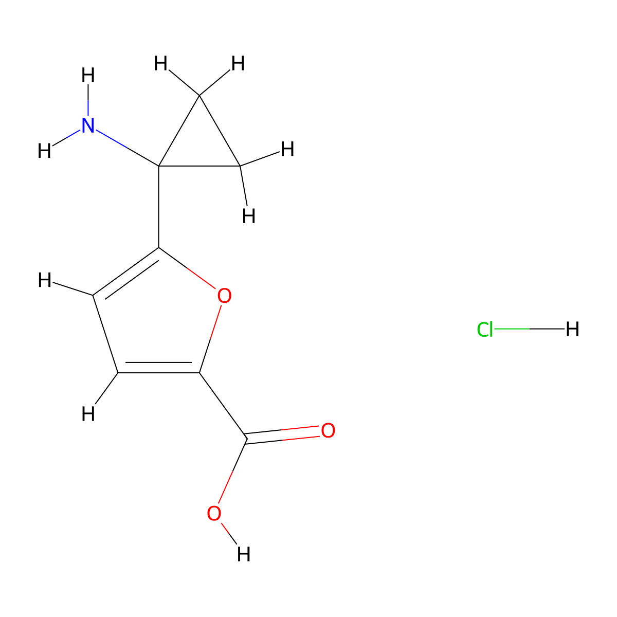 5-(1-Aminocyclopropyl)furan-2-carboxylic acid hydrochloride molecular structure, CAS 2551115-96-7