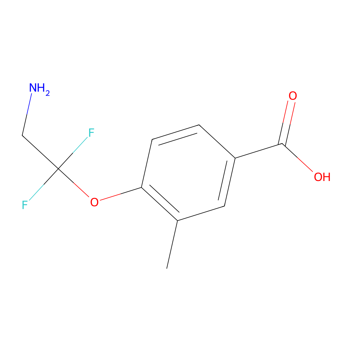 4-(2-Amino-1,1-difluoroethoxy)-3-methylbenzoic acid molecular structure, CAS 2551116-25-5
