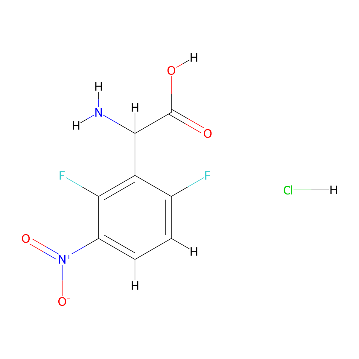 2-Amino-2-(2,6-difluoro-3-nitrophenyl)acetic acid hydrochloride molecular structure, CAS 2551116-29-9
