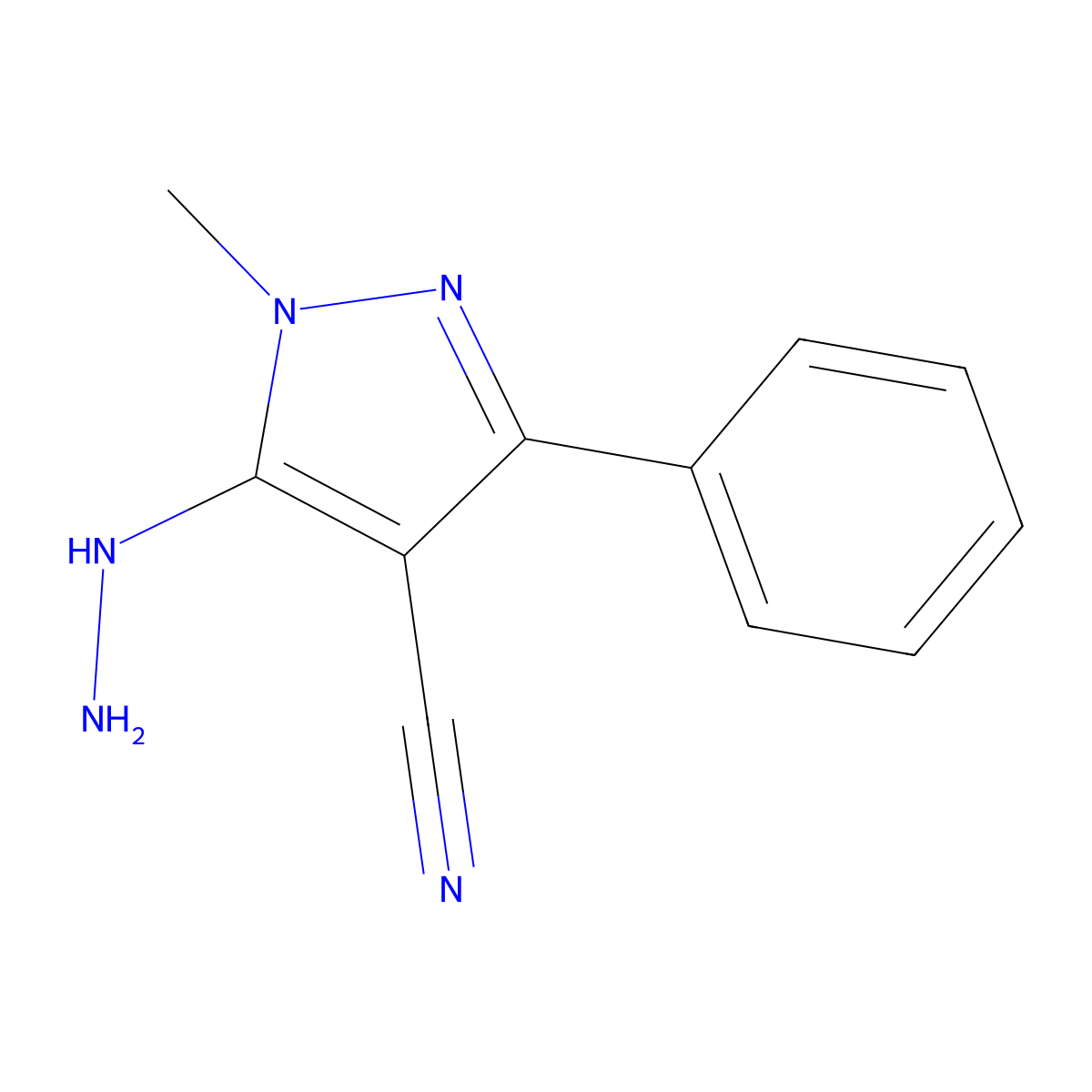 5-hydrazinyl-1-methyl-3-phenyl-1H-pyrazole-4-carbonitrile molecular structure, CAS 2551116-32-4