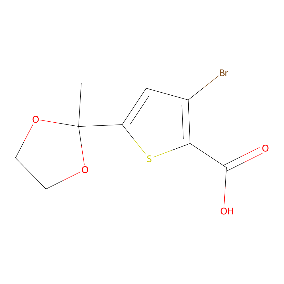 3-Bromo-5-(2-methyl-1,3-dioxolan-2-yl)thiophene-2-carboxylic acid molecular structure, CAS 2551116-36-8