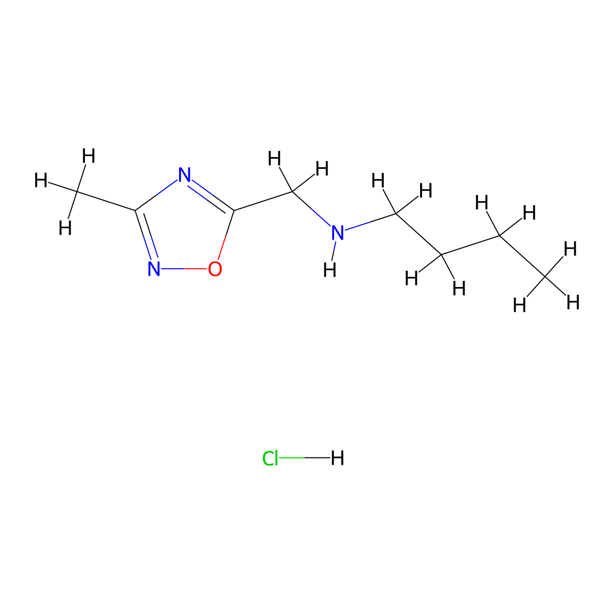 Butyl((3-methyl-1,2,4-oxadiazol-5-yl)methyl)amine hydrochloride molecular structure, CAS 2551116-59-5