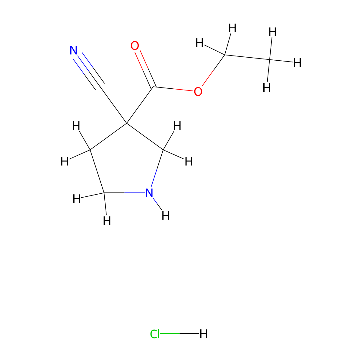 Ethyl 3-cyanopyrrolidine-3-carboxylate hydrochloride molecular structure, CAS 2551116-64-2