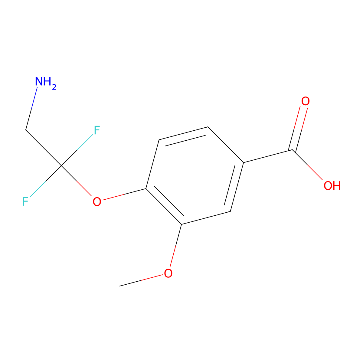 4-(2-Amino-1,1-difluoroethoxy)-3-methoxybenzoic acid molecular structure, CAS 2551116-85-7