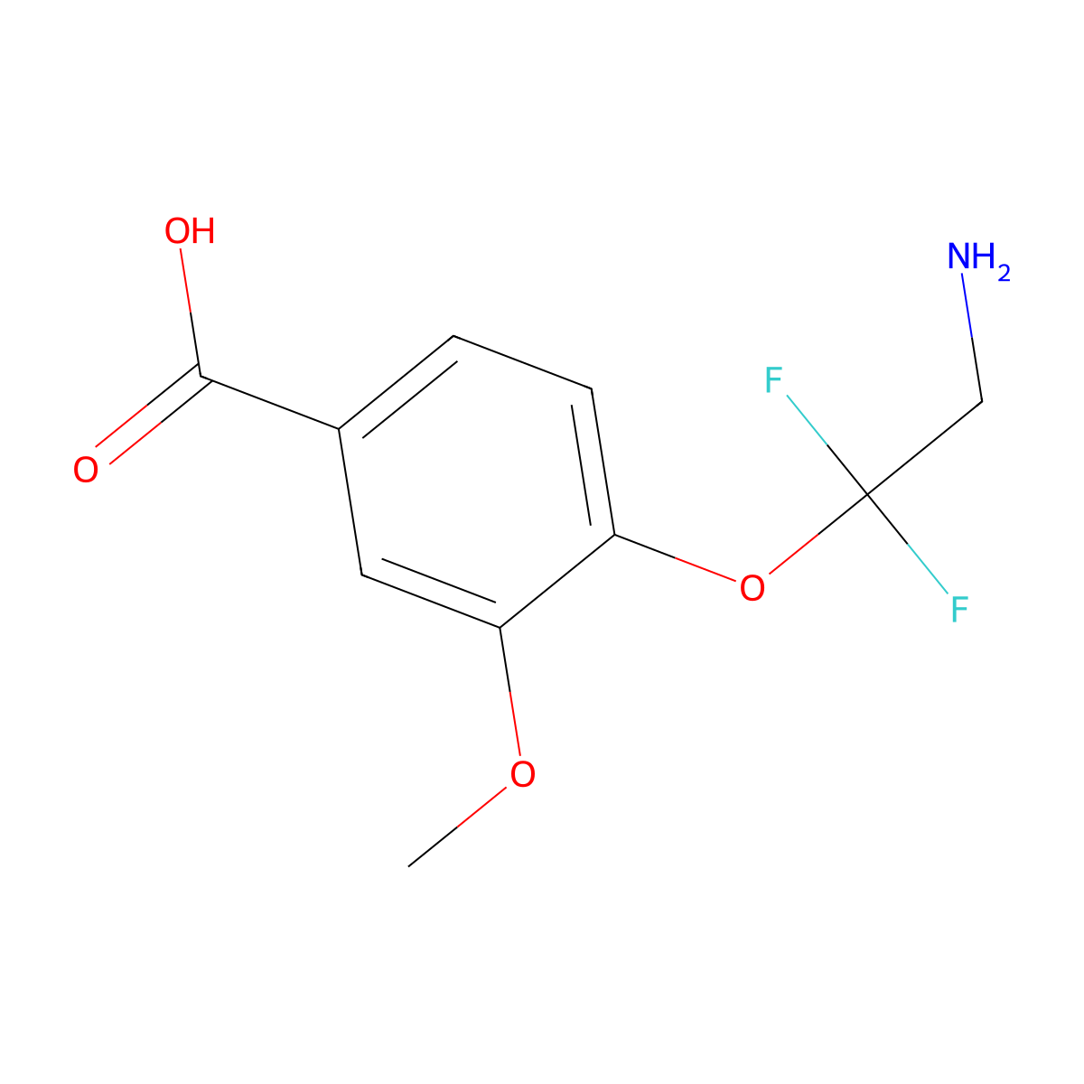 4-(2-Amino-1,1-difluoroethoxy)-3-methoxybenzoic acid molecular structure, CAS 2551116-85-7