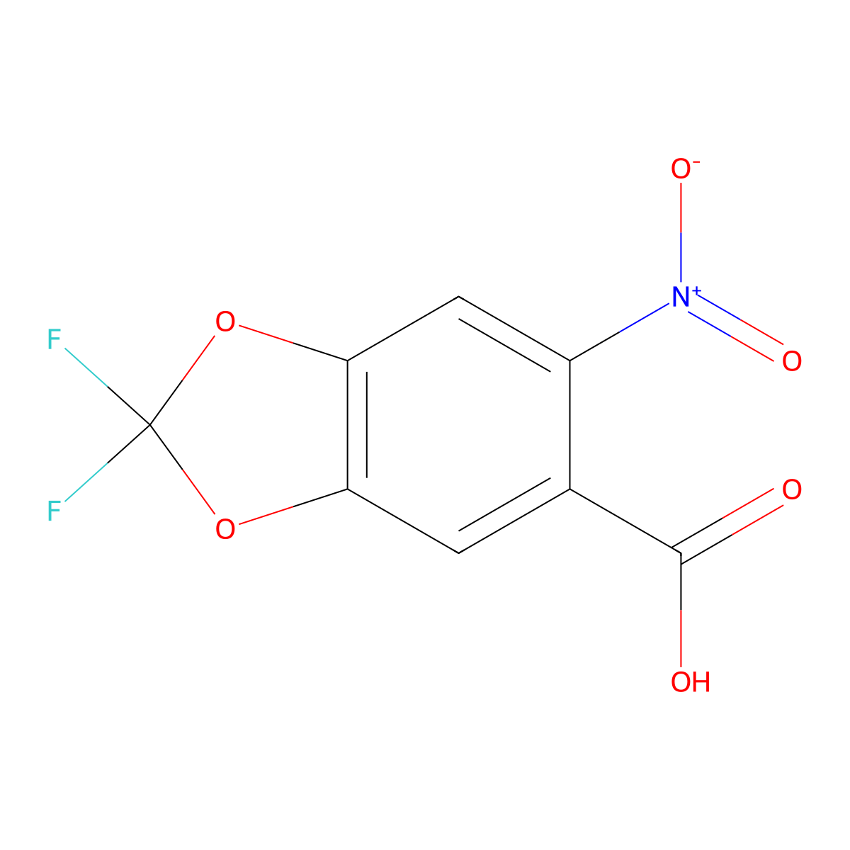 2,2-Difluoro-6-nitro-1,3-dioxaindane-5-carboxylic acid molecular structure, CAS 2551116-88-0