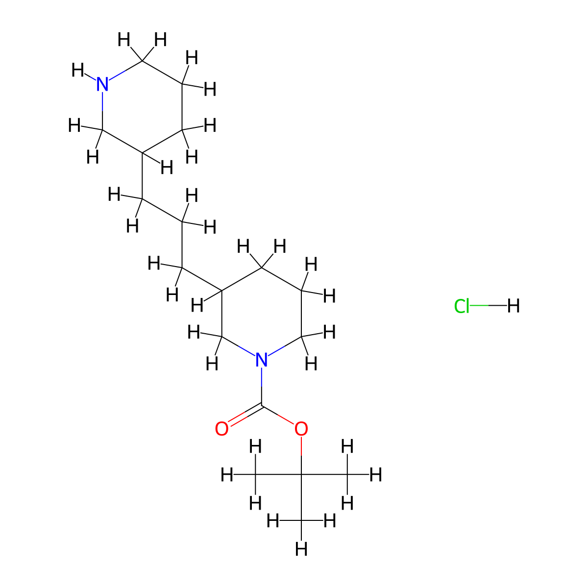 Tert-butyl 3-[3-(piperidin-3-yl)propyl]piperidine-1-carboxylate hydrochloride molecular structure, CAS 2551117-17-8