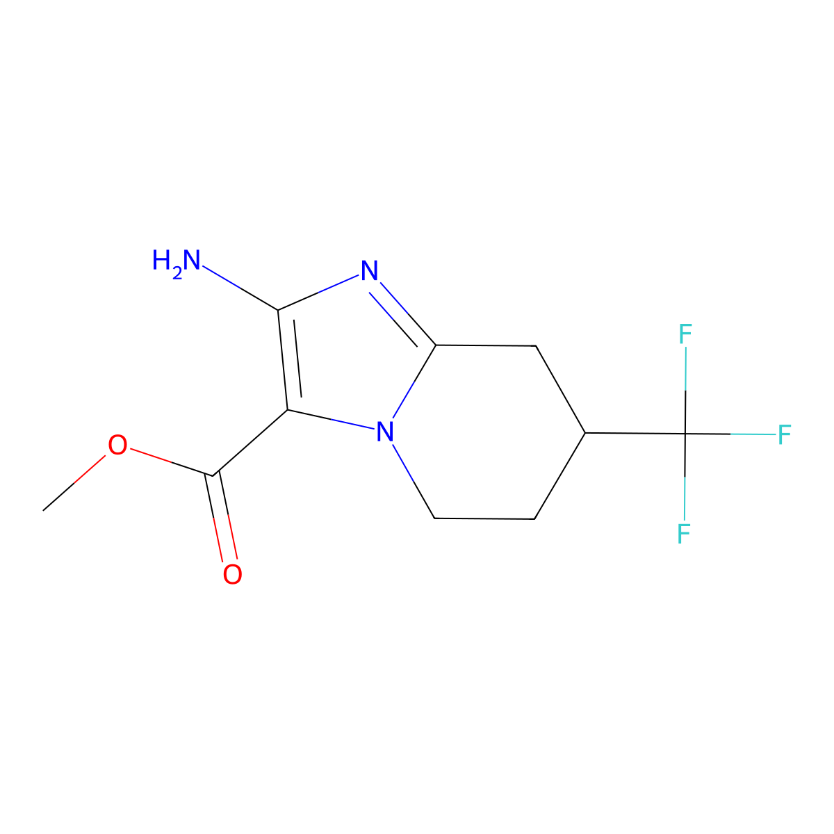 methyl 2-amino-7-(trifluoromethyl)-5H,6H,7H,8H-imidazo(1,2-a)pyridine-3-carboxylate molecular structure, CAS 2551117-28-1