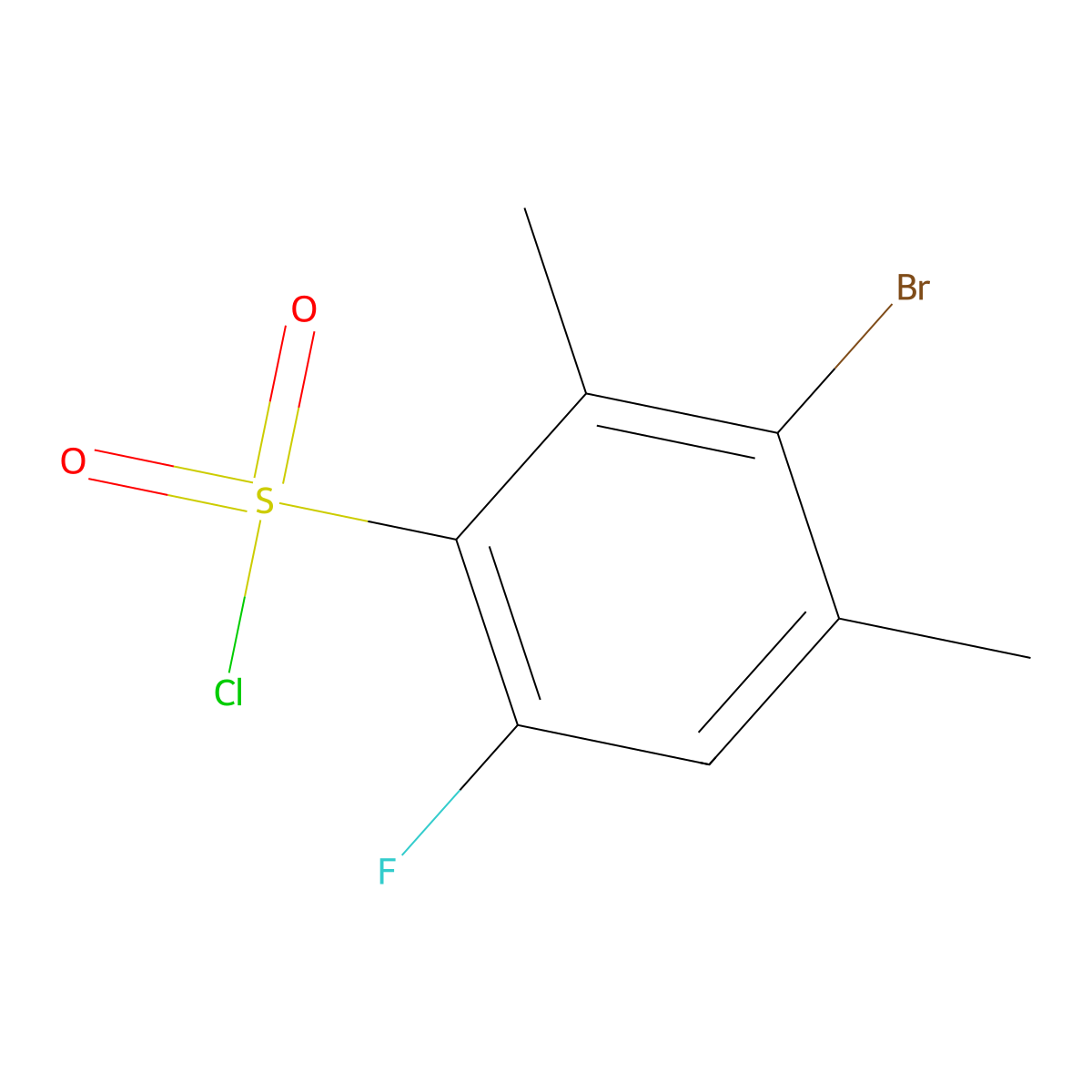 3-Bromo-6-fluoro-2,4-dimethylbenzenesulfonyl chloride molecular structure, CAS 2551117-30-5