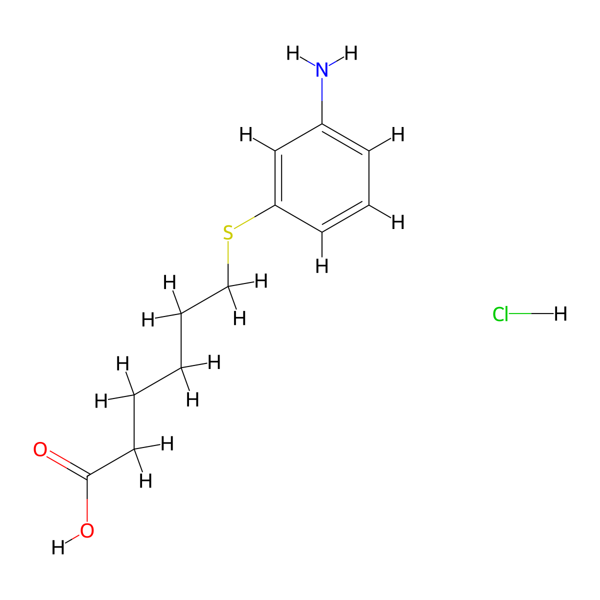 6-(3-Aminophenyl)sulfanylhexanoic acid;hydrochloride molecular structure, CAS 2551117-32-7