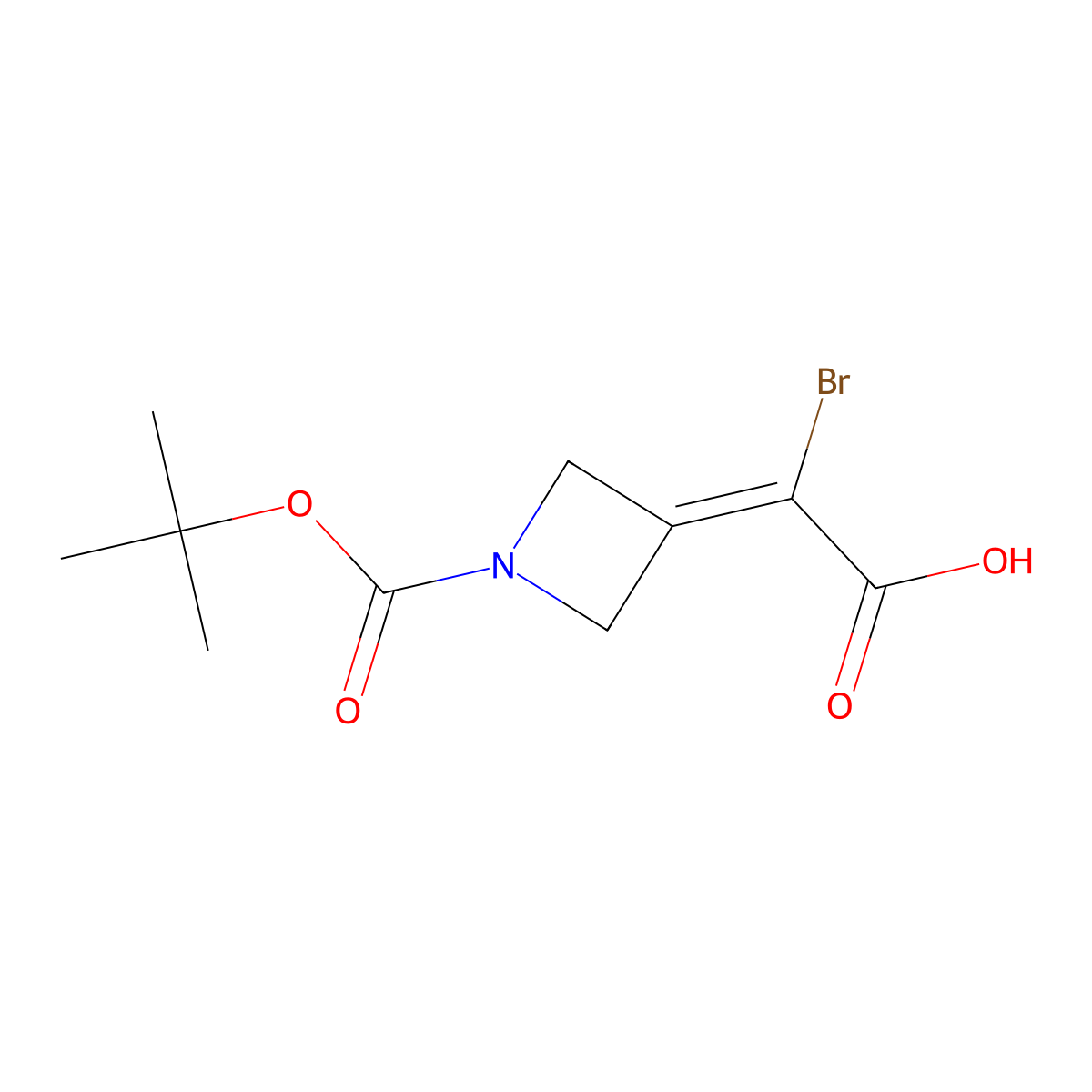 2-Bromo-2-(1-((tert-butoxy)carbonyl)azetidin-3-ylidene)acetic acid molecular structure, CAS 2551117-33-8