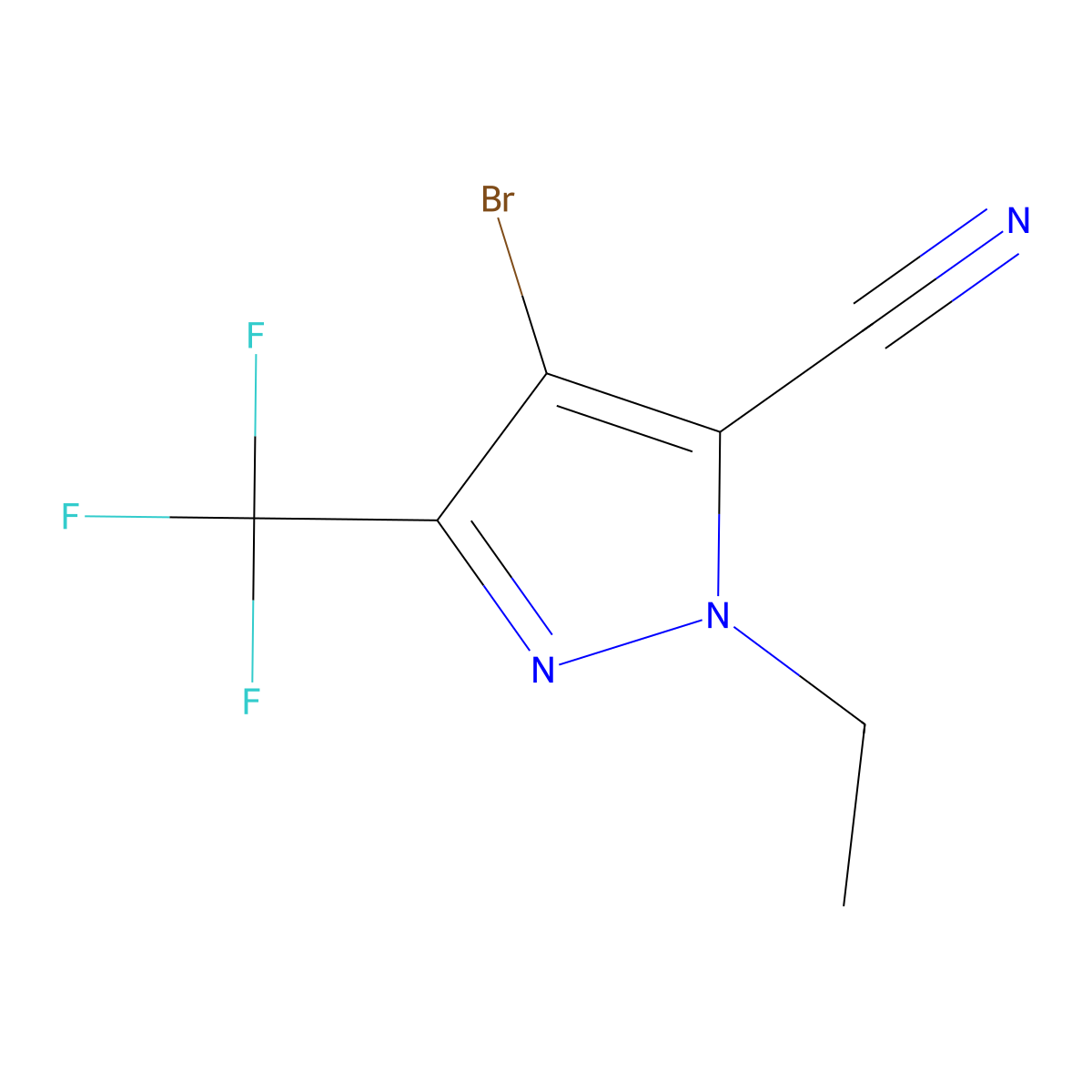 4-bromo-1-ethyl-3-(trifluoromethyl)-1H-pyrazole-5-carbonitrile molecular structure, CAS 2551117-63-4